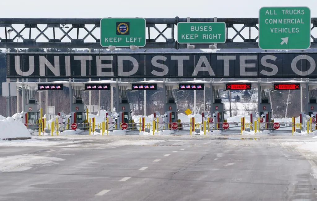 The border crossing into the United States is seen during the COVID-19 pandemic in Lacolle, Que. on February 12, 2021. (The Canadian Press/Paul Chiasson)