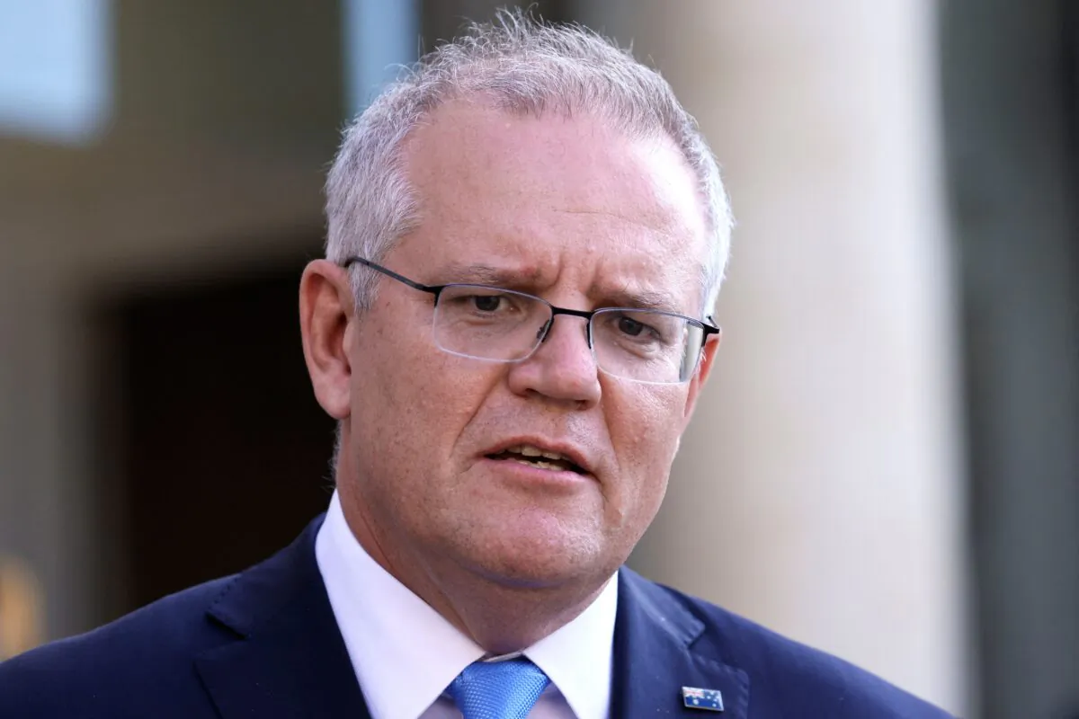 Australian Prime Minister Scott Morrison following following the G-7 summit at the Elysee Palace in Paris, France on Jun. 15, 2021. (Photo by THOMAS SAMSON/AFP via Getty Images)