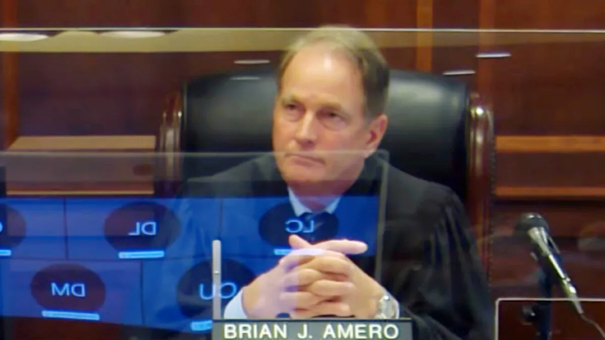 In this screenshot from video, Henry County Superior Court Judge Brian Amero is seen during a hearing on June 21, 2021. (Henry County via NTD)