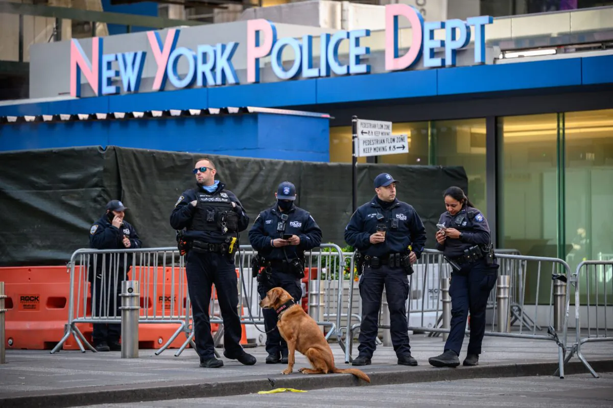 New York police department (NYPD) officers on Times Square in New York on May 9, 2021. (Ed Jones/AFP via Getty Images)