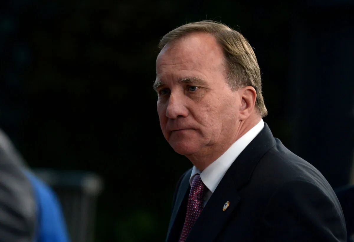 Swedish Prime Minister Stefan Lofven leaves a meeting at the EU summit, in Brussels, Belgium, on July 21, 2020. (Johanna Geron/Pool via Reuters)