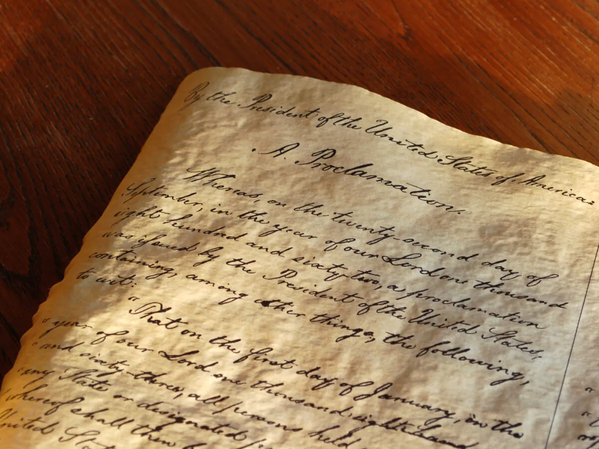 The Emancipation Proclamation, issued by President Abraham Lincoln on Jan. 1, 1863.