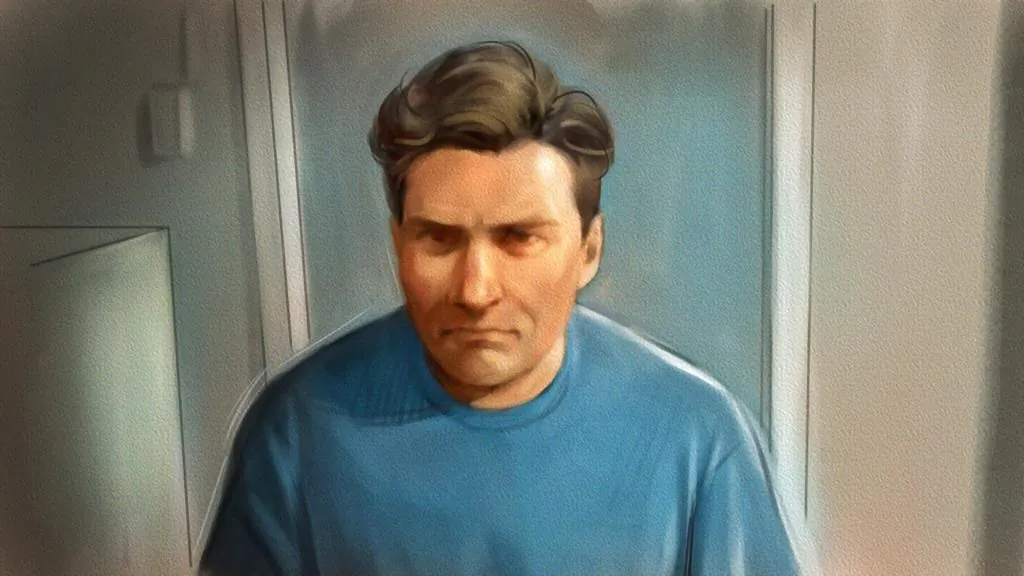 Paul Bernardo is shown in this courtroom sketch during Ontario court proceedings via video link in Napanee, Ont., on October 5, 2018. Teen killer and serial rapist Paul Bernardo is set for a parole hearing today. The designated dangerous offender, has been eligible for full parole for more than three years. Bernardo's horrific crimes in the 1980s and early 1990s include for kidnapping, torturing and killing Kristen French and Leslie Mahaffy near St. Catharines, Ont. (The Canadian Press/Greg Banning)