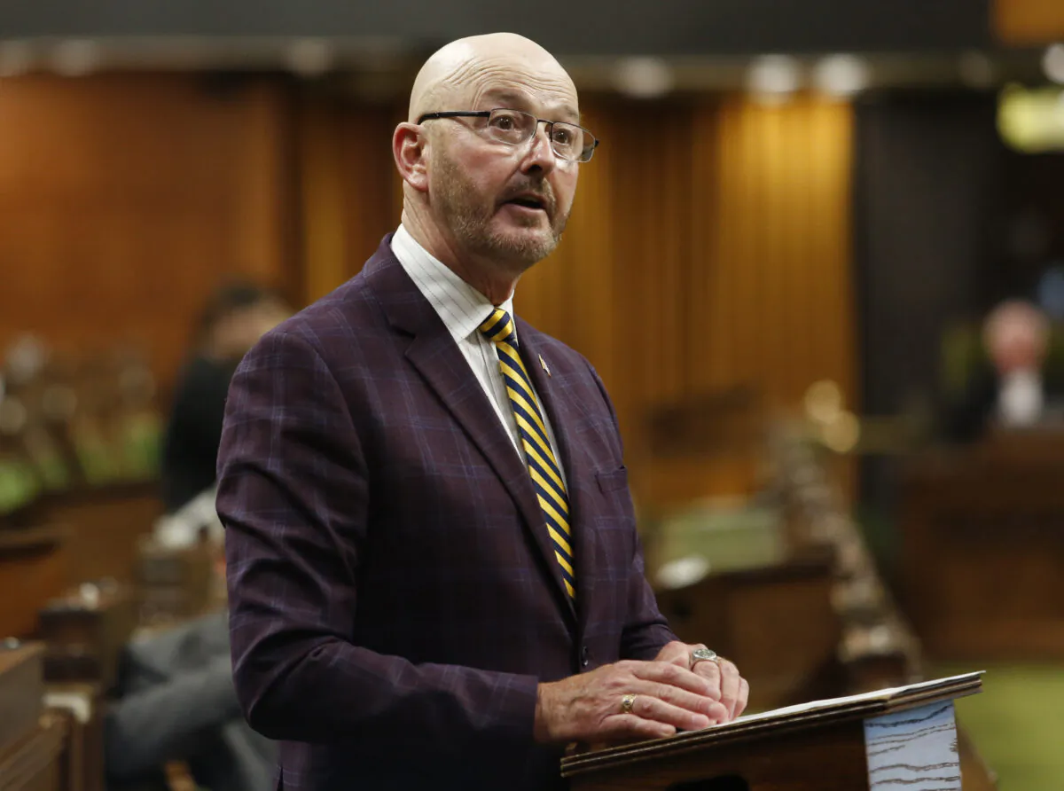 Conservative MP David Sweet delivers a farewell speech in the House of Commons in Ottawa on June 15, 2021. (The Canadian Press/ Patrick Doyle)