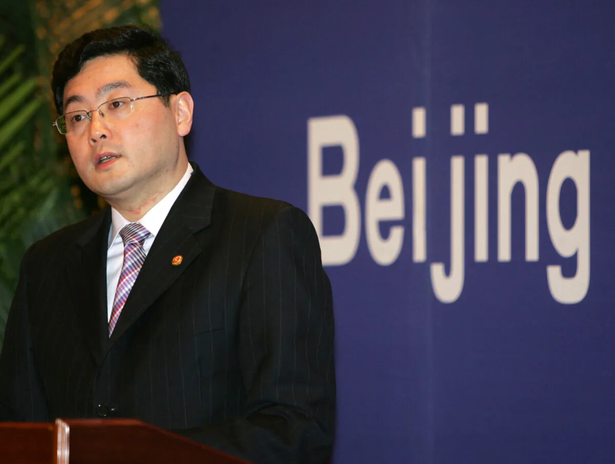 Qin Gang is at a press brief in Beijing on Feb. 10, 2007. (China Photos/Getty Images)