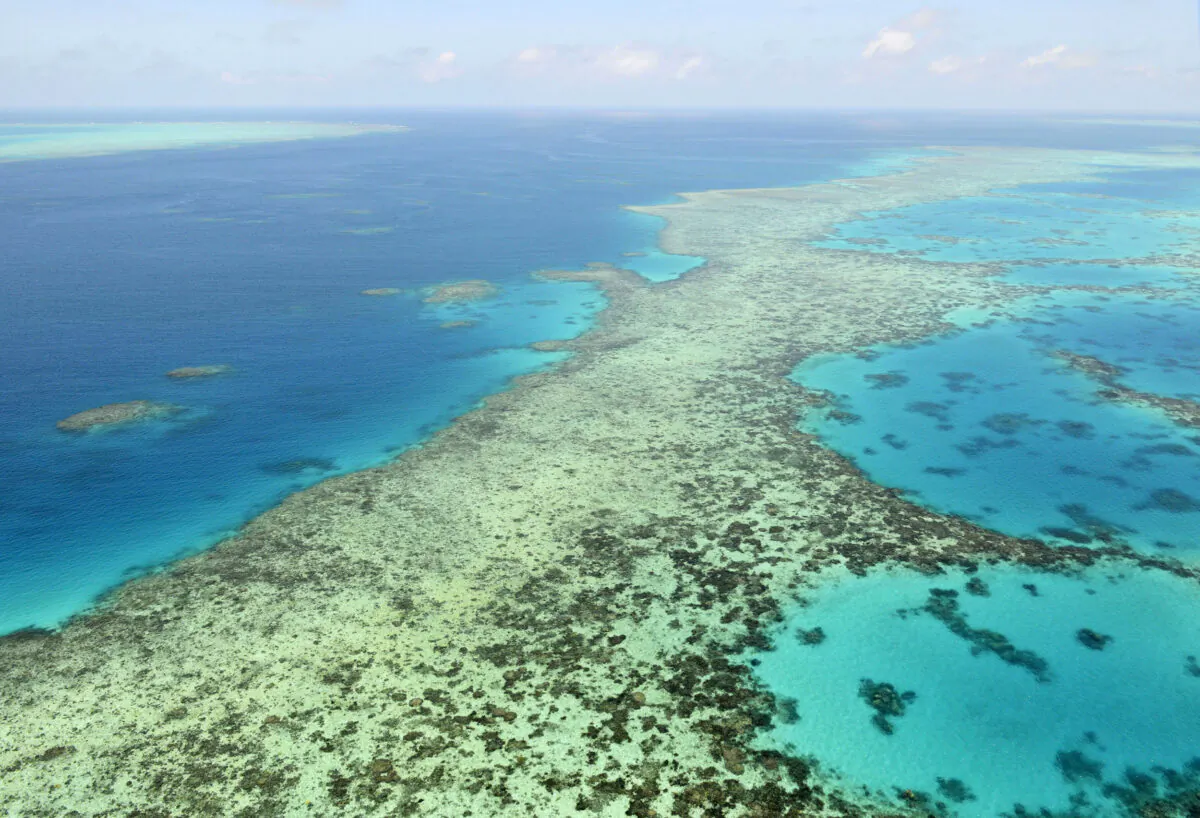 This aerial photo shows the Great Barrier Reef in Australia on Dec. 2, 2017. (Kyodo News via AP)