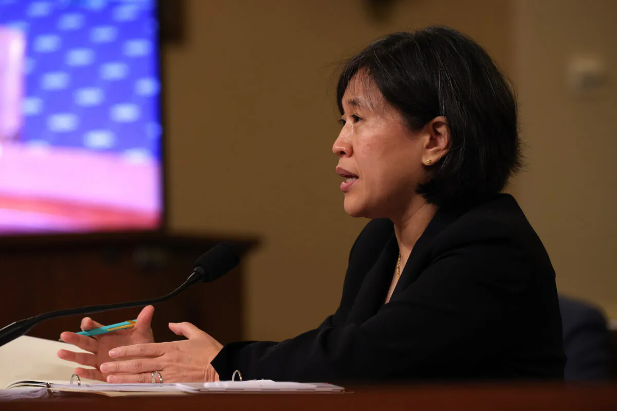 U.S. Trade Representative Katherine Tai speaks during a hearing with the House Ways and Means committee at Capitol Hill in Washington on May 13, 2021. (Anna Moneymaker/Getty Images)