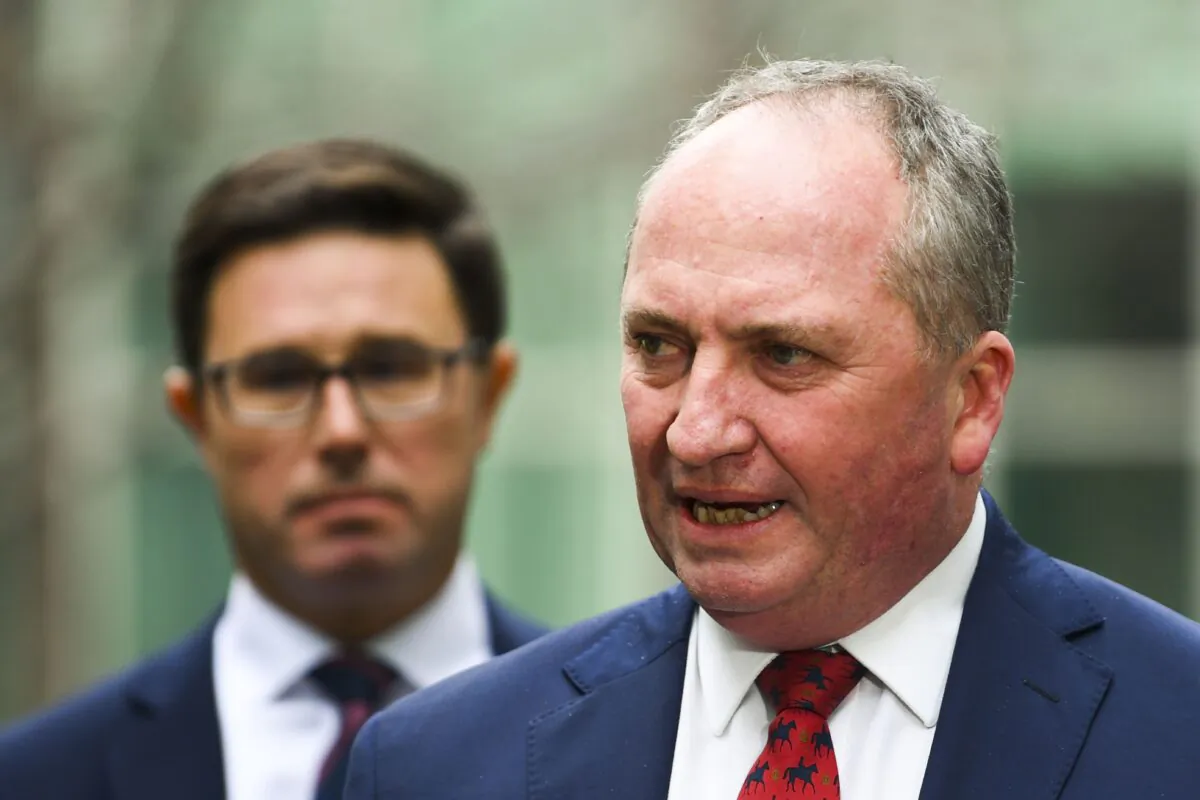 Australia's Deputy Prime Minister Barnaby Joyce speaks to the media during a press conference at Parliament House in Canberra, Australia, on June 21, 2021. (AAP Image/Lukas Coch) 