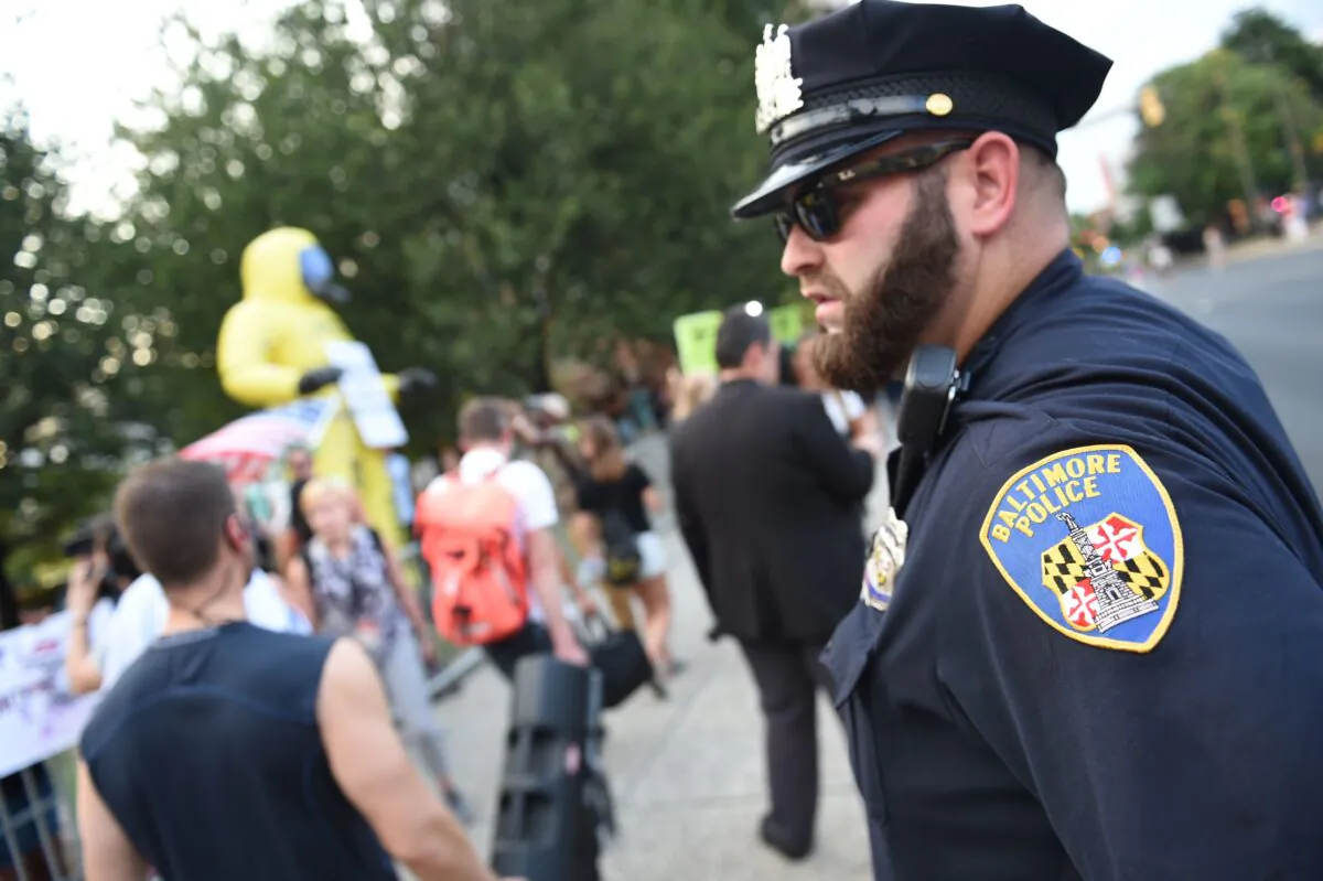 A Baltimore police officer at a fundraising event in Baltimore, Md., on Sept. 12, 2019. (Eric Baradat/AFP via Getty Images)
