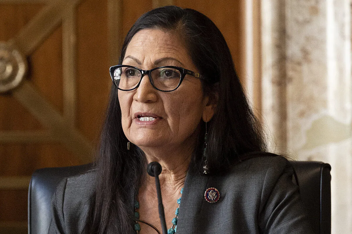 Congresswoman Deb Haaland (D-N.M.) speaks during the Senate Committee on Energy and Natural Resources hearing on her nomination to be Interior Secretary in Washington on Feb. 23, 2021. (Jim Watson-Pool/Getty Images)