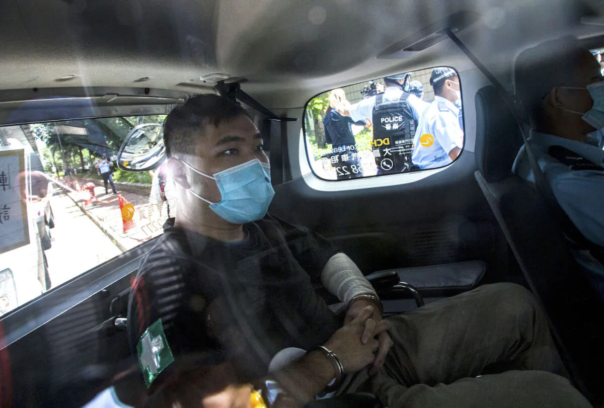 Hong Kong defendant Tong Ying-Kit arrives at court in Hong Kong on July 6, 2020. (Getty Images)