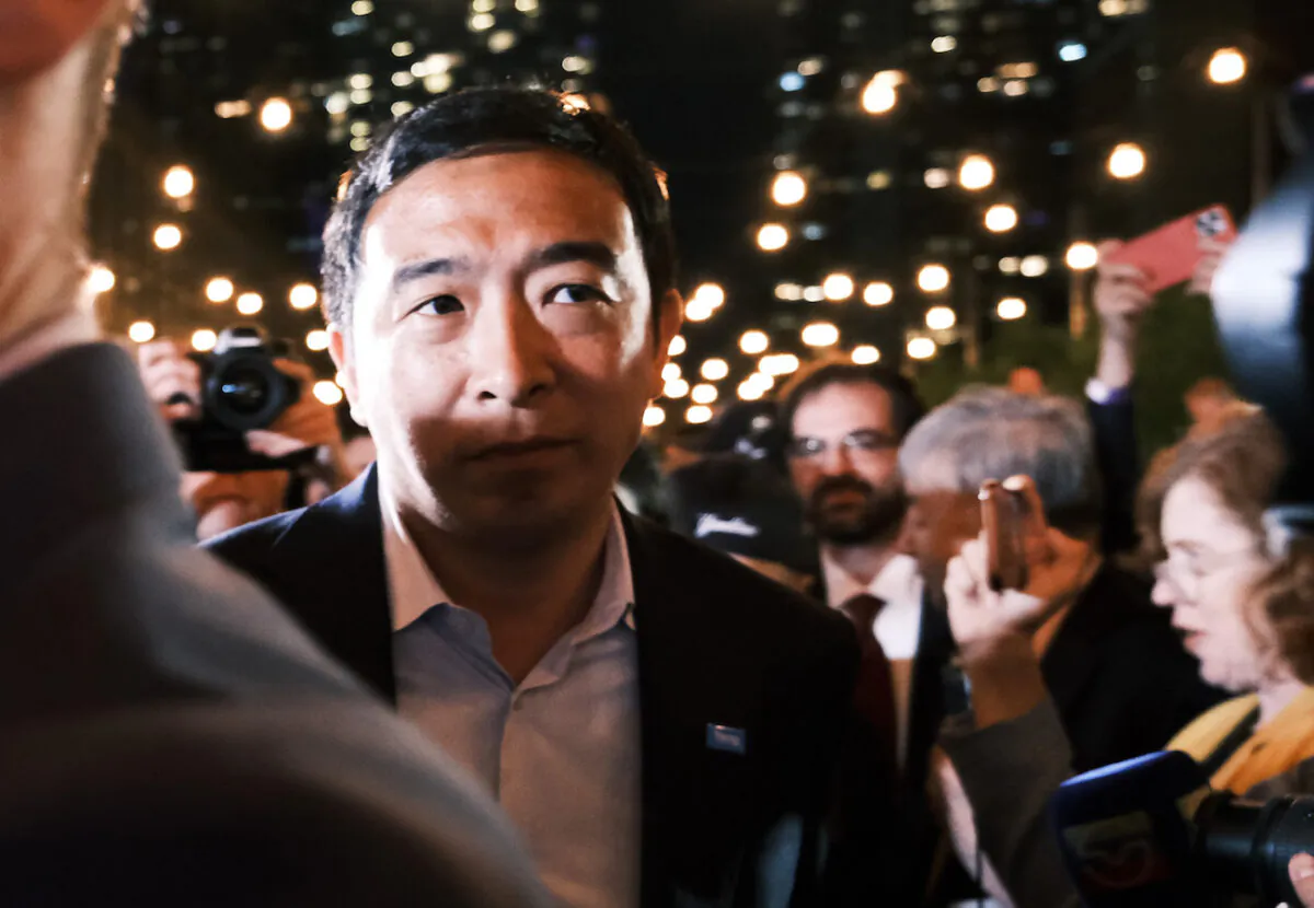 Mayoral candidate Andrew Yang greets supporters at a Manhattan hotel as he concedes in his campaign for mayor in New York City, on June 22, 2021. (Spencer Platt/Getty Images)