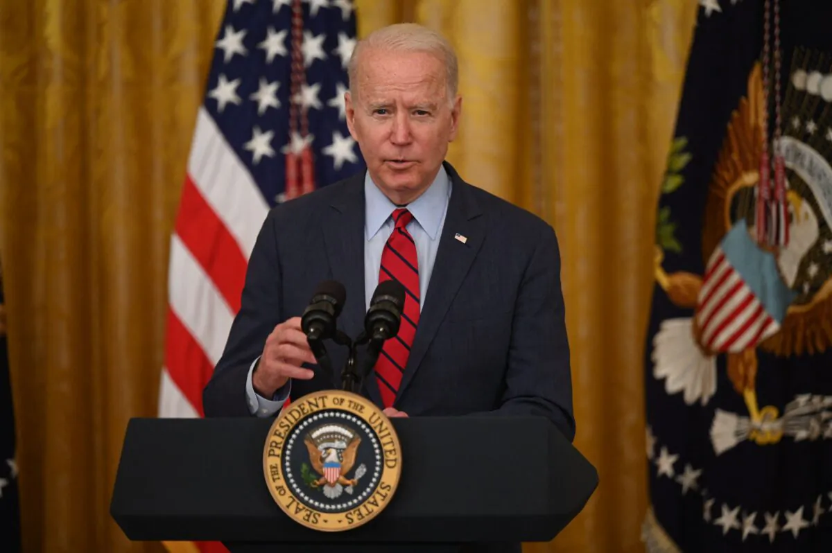 President Joe Biden,  speaks about the infrastructure deal from the East Room of the White House on June 24, 2021. (Jim Watson/AFP via Getty Images)