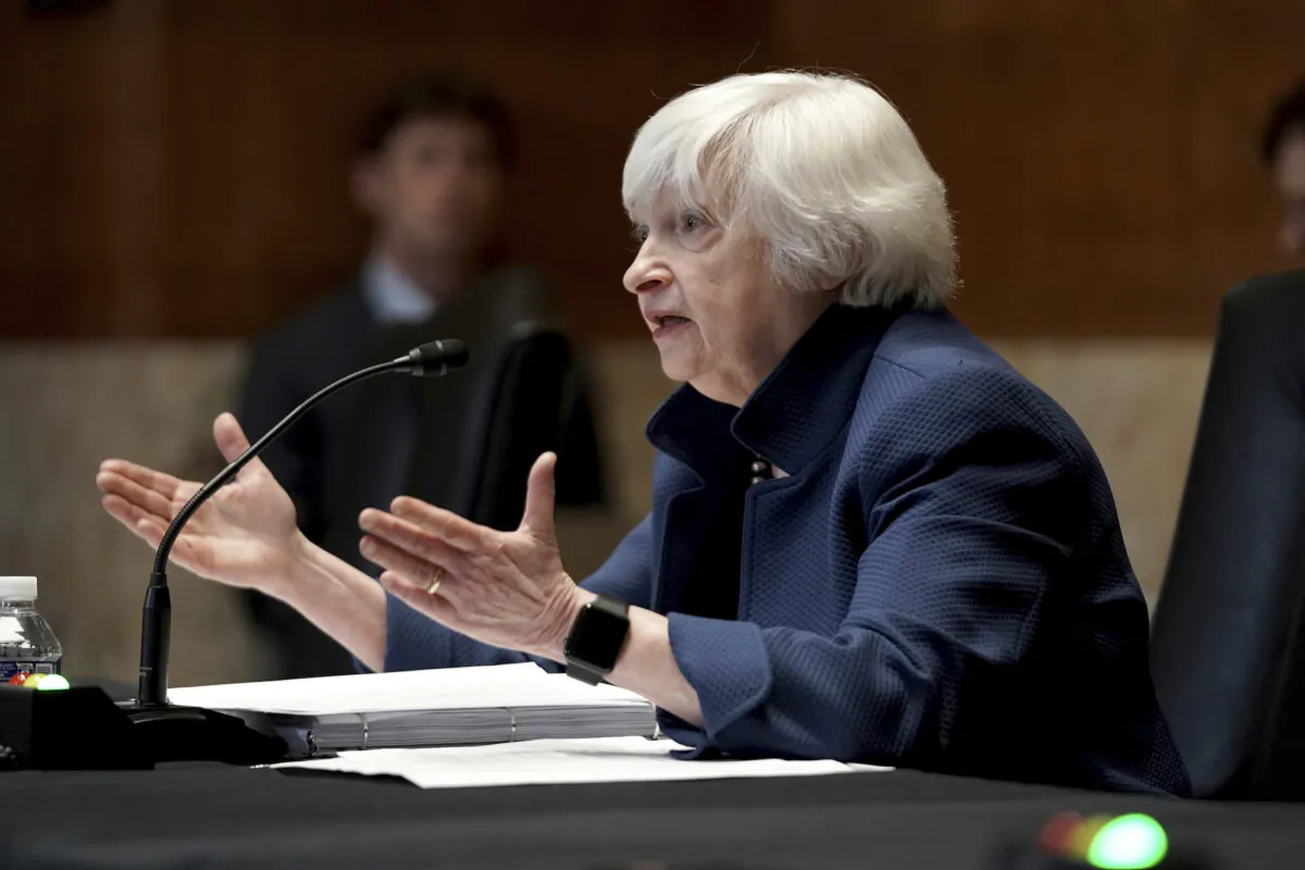 Treasury Secretary Janet Yellen testifies before a Senate Appropriations Subcommittee hearing in Washington on June 23, 2021. (Greg Nash/Pool via AP)