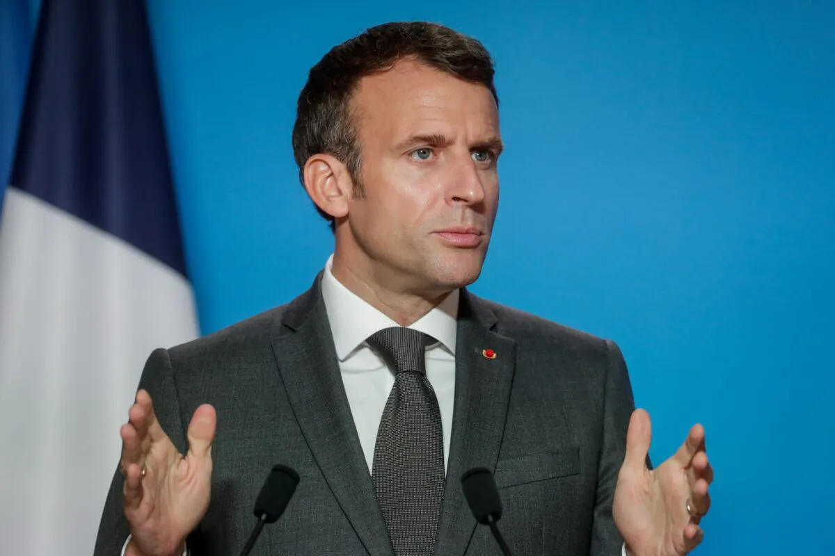 French President Emmanuel Macron gives a press conference on the second day of a EU summit at the European Council building in Brussels, Belgium June 25, 2021. (Stephanie Lecocq/Pool via Reuters)