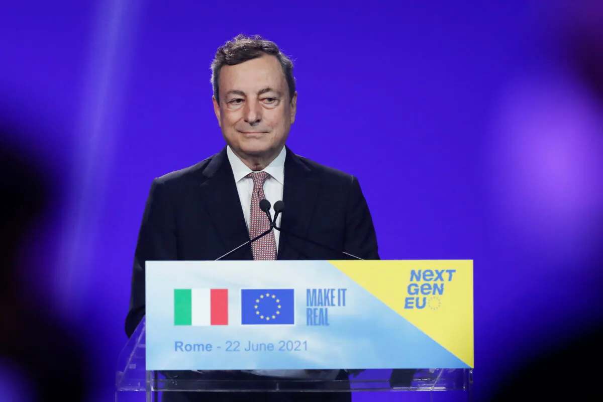 Italian Prime Minister Mario Draghi attends a joint news conference in Rome, Italy, on June 22, 2021. (Remo Casilli/Reuters)