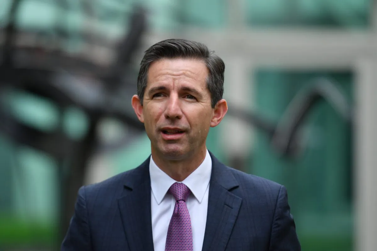 Shadow Home Affairs Minister Simon Birmingham at a press conference at Parliament House in Canberra, Thursday, May 13, 2021. (AAP Image/Mick Tsikas) NO ARCHIVING