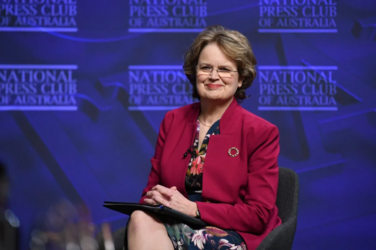 Frances Adamson at the National Press Club in Canberra, Australia on June 23, 2021. (AAP Image/Mick Tsikas) 