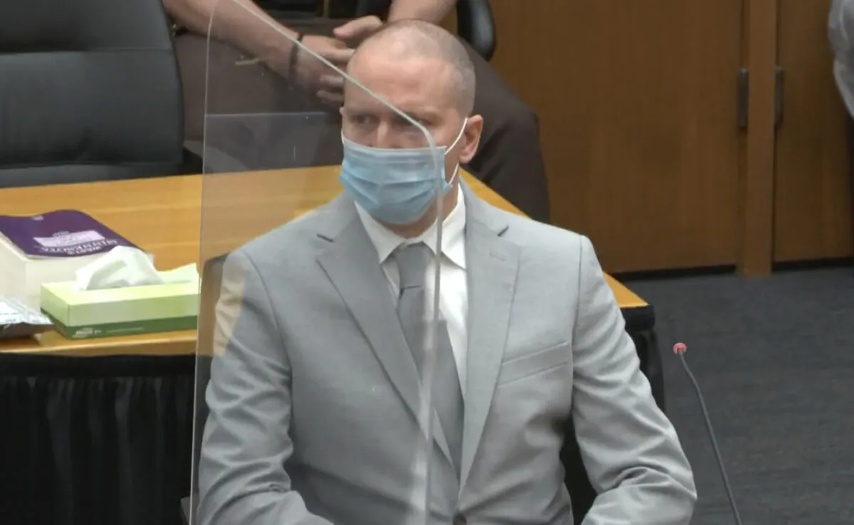 In this screen grab from video, former Minneapolis police officer Derek Chauvin is seen during victim impact statements as Hennepin County Judge Peter Cahill presides over sentencing in Minneapolis, Minn., on June 25, 2021. (Court TV via AP)