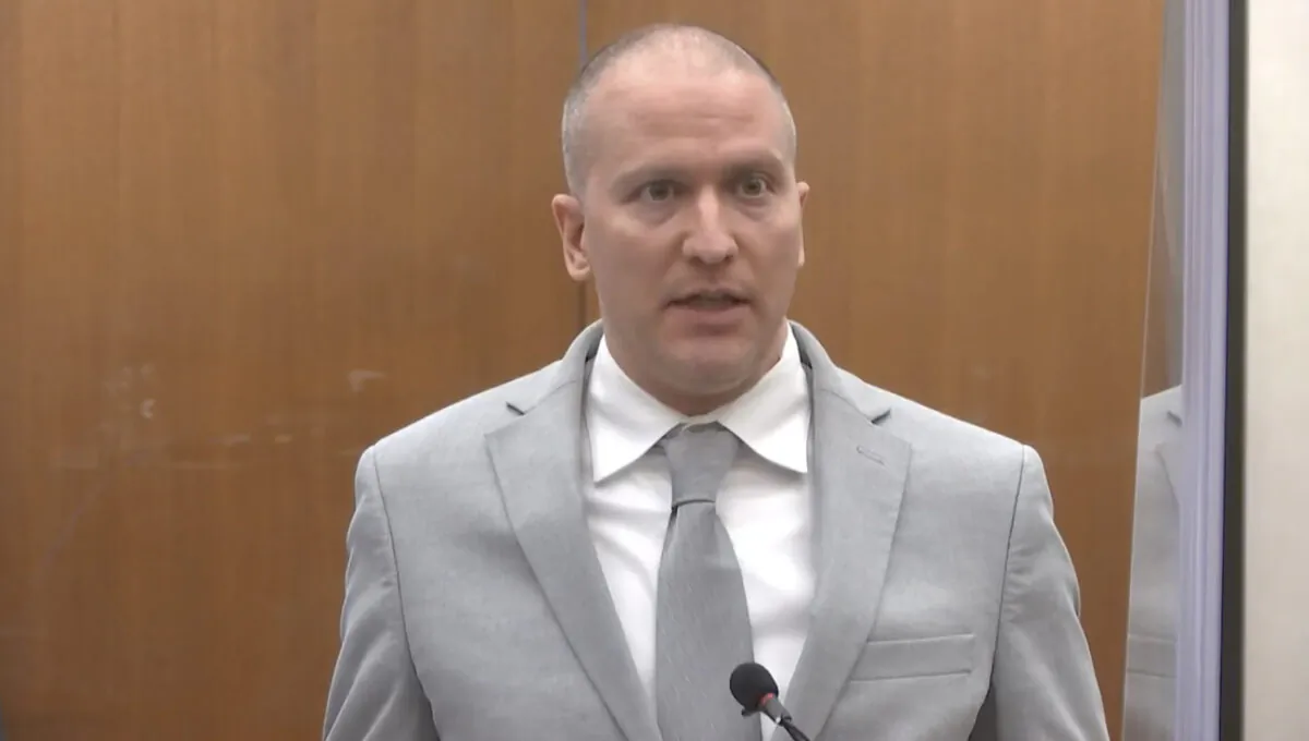 In this image taken from video, former Minneapolis police Officer Derek Chauvin addresses the court as Hennepin County Judge Peter Cahill presides over Chauvin's sentencing, at the Hennepin County Courthouse in Minneapolis, Minn., on June 25, 2021. (Court TV via AP, Pool)
