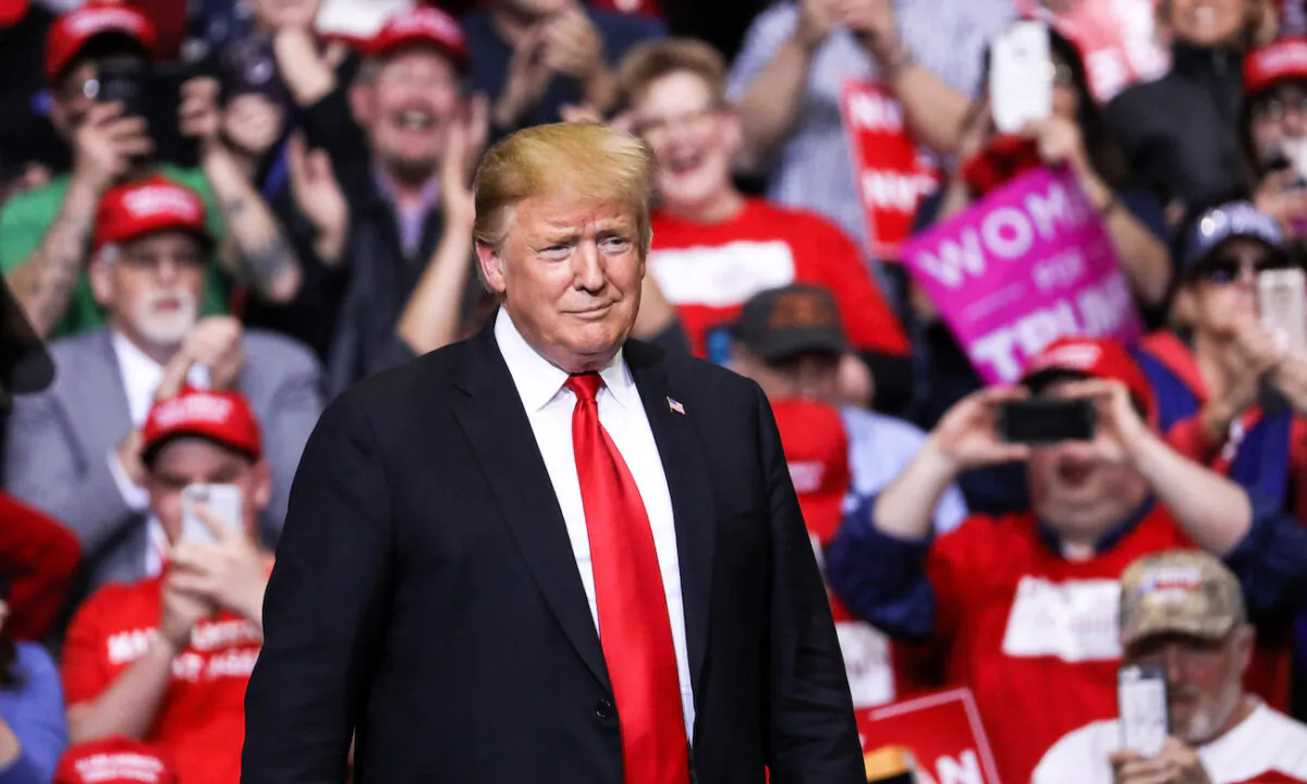 President Donald Trump at a MAGA rally in Grand Rapids, Mich., on March 28, 2019. (Charlotte Cuthbertson/The Epoch Times)