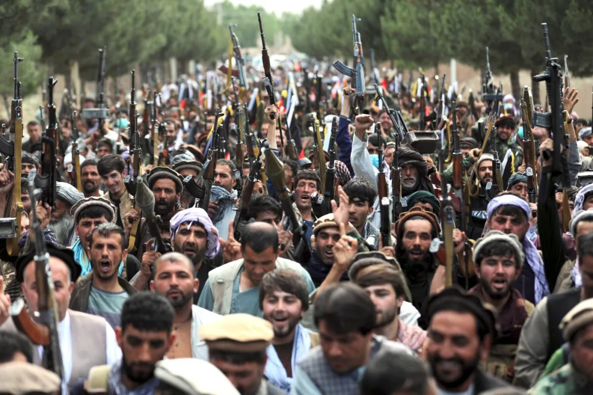 Afghan militiamen join Afghan defense and security forces during a gathering in Kabul, Afghanistan, on June 23, 2021. (Rahmat Gul/AP Photo)