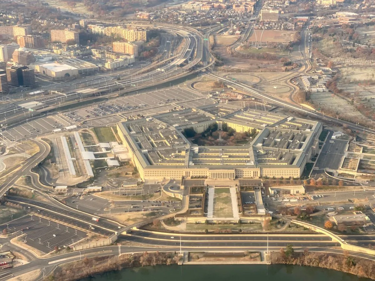 The Pentagon, the headquarters of the Department of Defense, located in Arlington County, across the Potomac River from Washington, is seen from the air on Dec. 8, 2019. (Daniel Slim/AFP via Getty Images)