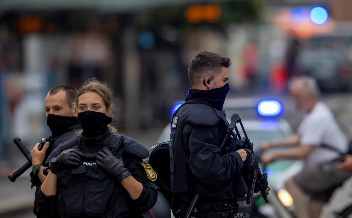 Police secure the area during a "major operation" in which police arrested a suspect after local media had earlier reported multiple stabbings, in the German town of Wuerzburg, Germany, on June 25, 2021. (Heiko Becker/Reuters)