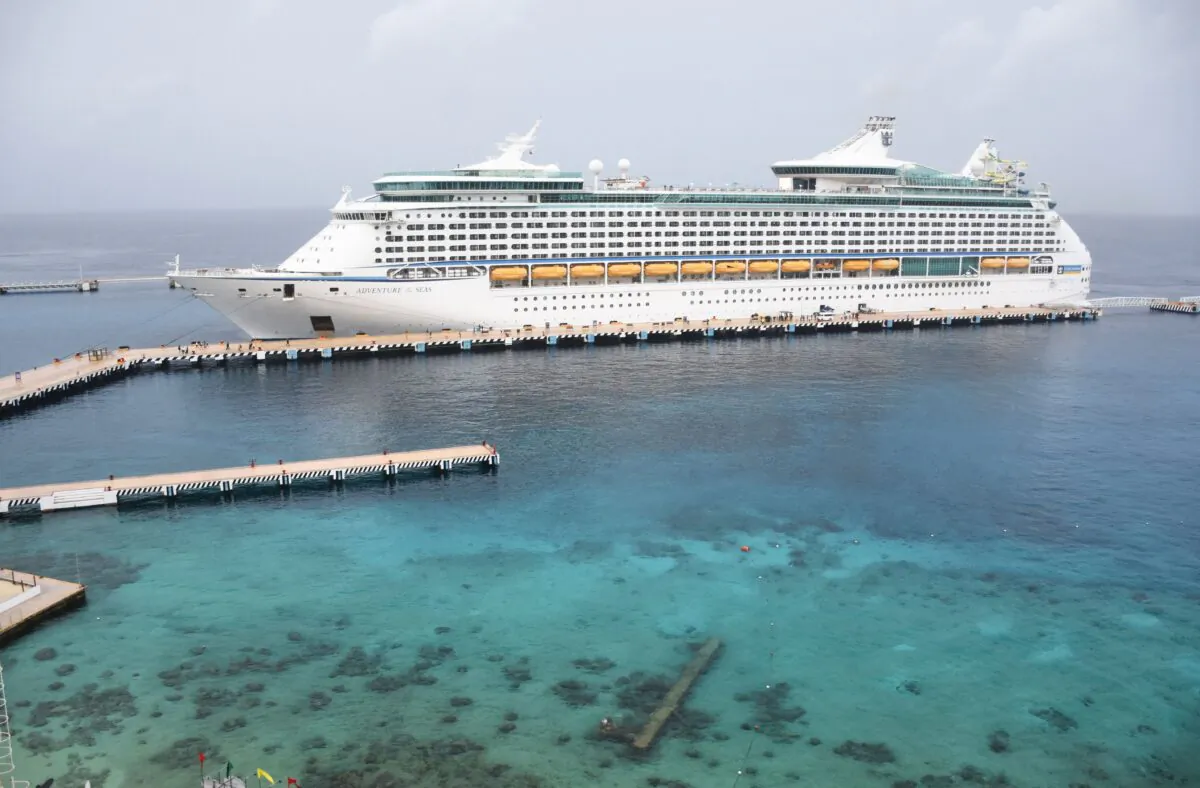 A Royal Caribbean cruise ship is seen docked in the island of Cozumel, off the coast of Mexico's Quintana Roo State, on June 16, 2021. (Elizabeth Ruiz/AFP via Getty Images)