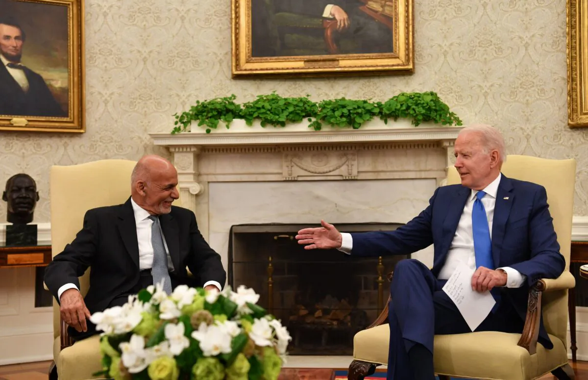 President of Afghanistan Ashraf Ghani meets with U.S. President Joe Biden in Washington, on June 25, 2021. (Nicholas Kamm/AFP via Getty Images)