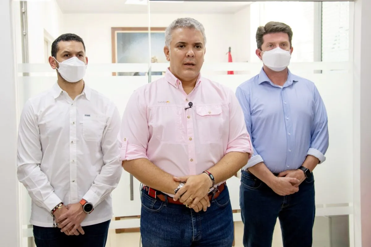 Colombia's President Ivan Duque gives a statement after an attack suffered by the helicopter he was travelling on, according to authorities, in Cucuta, Colombia, on June 25, 2021. (Colombia Presidency/Handout via Reuters)