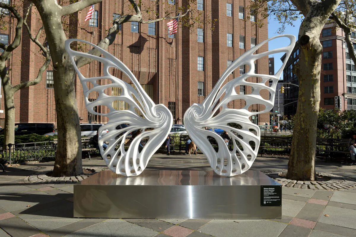 A view of the sculpture by Rubem Robierb dedicated to the transgender GNC community In NYC's Tribeca Park, in Partnership with Mastercard, in New York City on Nov. 4, 2019. (Noam Galai/Getty Images for Mastercard)