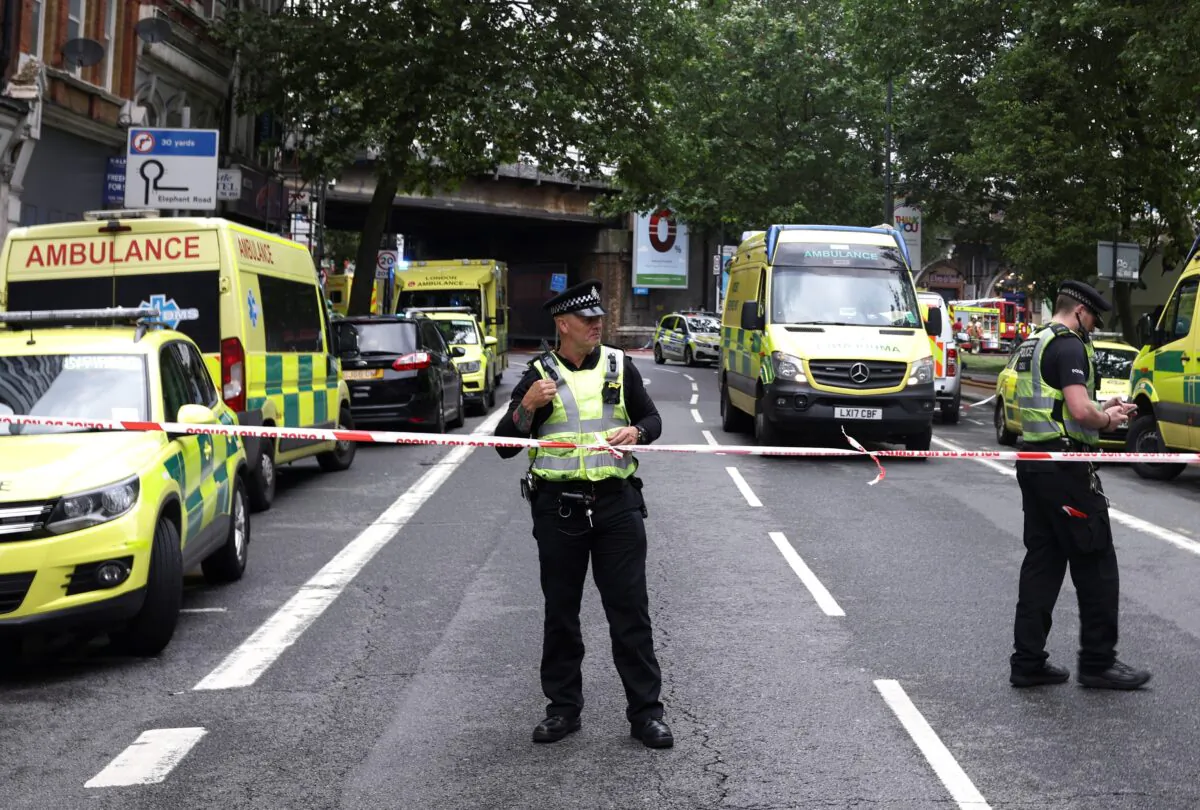 Emergency crews attend to a scene of fire near the Elephant and Castle train station in London, Britain, on June 28, 2021. (Henry Nicholls/Reuters)