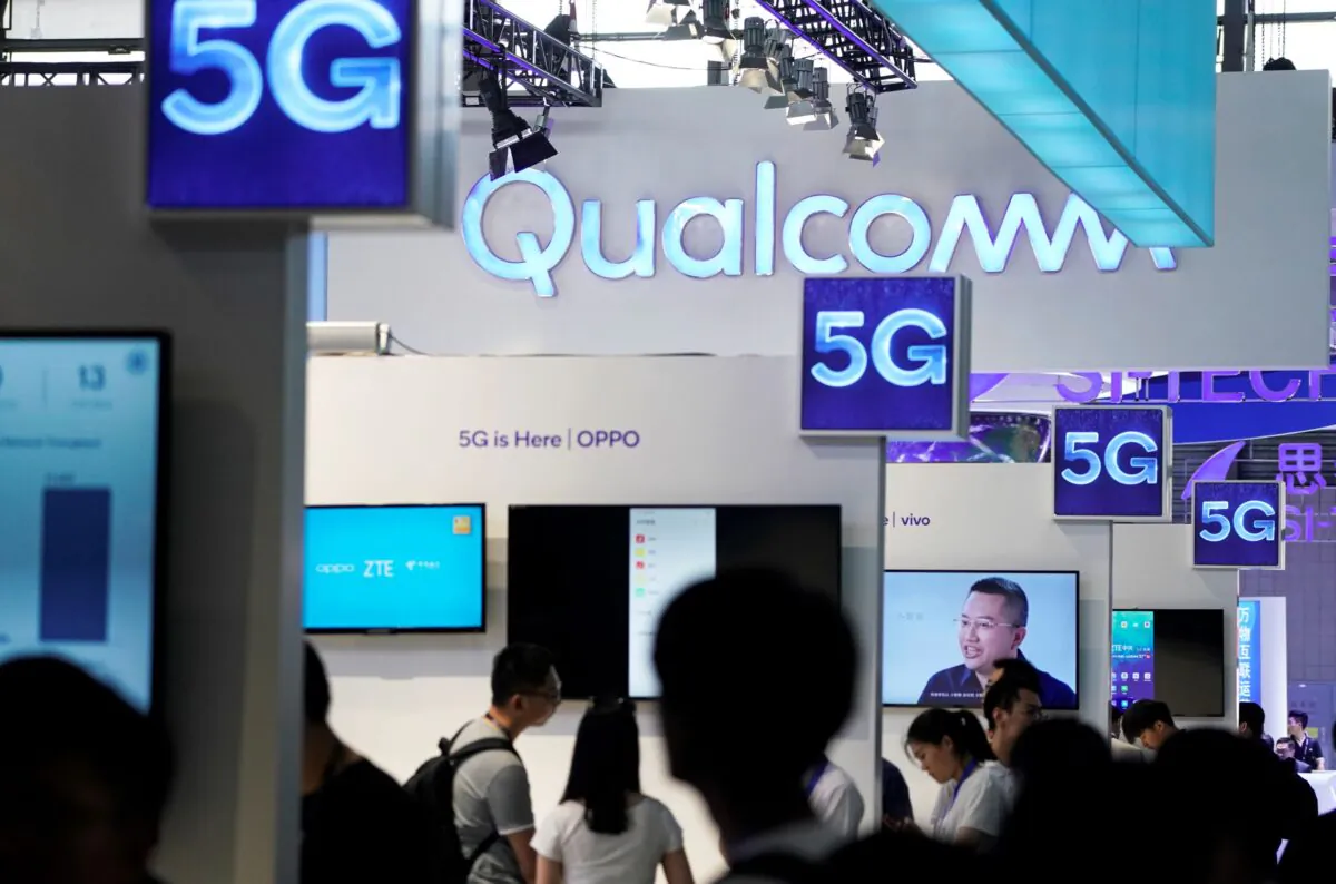 Signs of Qualcomm and 5G at Mobile World Congress (MWC) in Shanghai, China, on June 28, 2019. (Aly Song/Reuters)