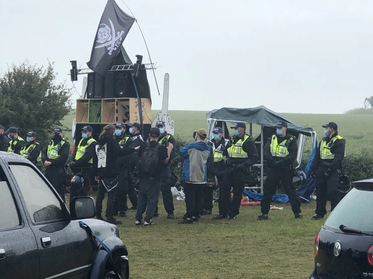 Police seized music equipment including sound systems and speakers at an illegal rave in Steyning, England, on June 27, 2021. (PA)