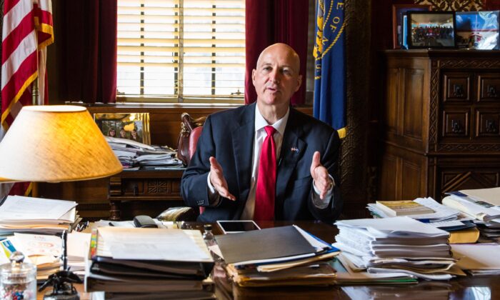 Nebraska Gov. Pete Ricketts in his office in Lincoln, Neb., on June 24, 2021. (Petr Svab/The Epoch Times)
