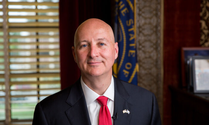 Nebraska Gov. Pete Ricketts in his office in the state's capitol in Lincoln, Neb., on June 24, 2021. (Petr Svab/The Epoch Times)