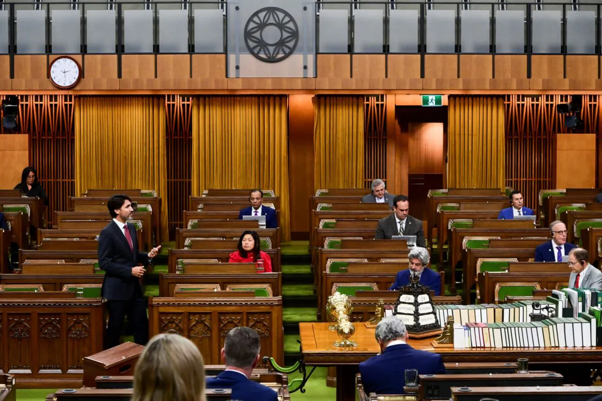 Prime Minister Justin Trudeau stands during question period in the House of Commons on Parliament Hill in Ottawa on Sept. 24, 2020. (The Canadian Press/Sean Kilpatrick)