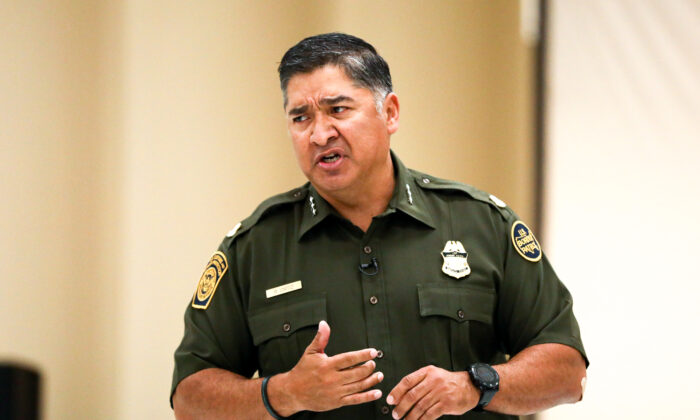 U.S. Border Patrol Chief Raul Ortiz at a community meeting in Del Rio, Texas, on June 24, 2021. (Charlotte Cuthbertson/The Epoch Times)