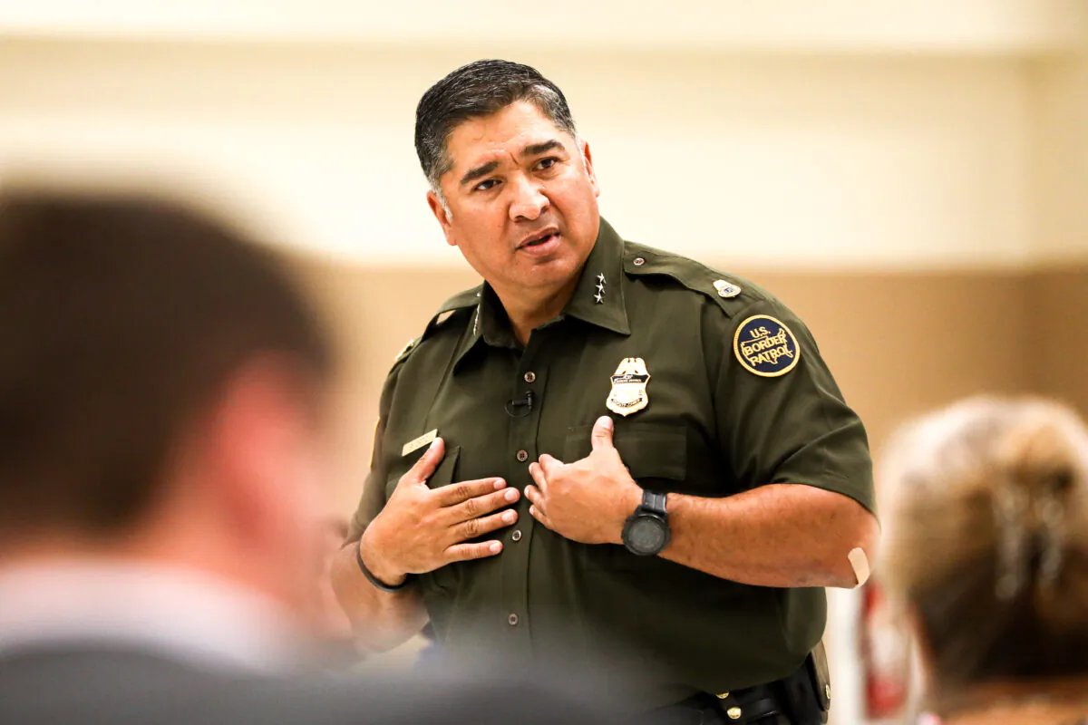 U.S. Border Patrol Chief Raul Ortiz at a community meeting in Del Rio, Texas, on June 24, 2021. (Charlotte Cuthbertson/The Epoch Times)
