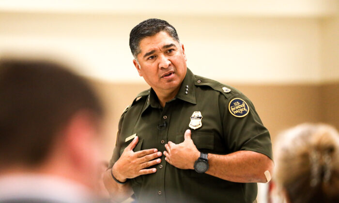 U.S. Border Patrol Chief Raul Ortiz at a community meeting in Del Rio, Texas, on June 24, 2021. (Charlotte Cuthbertson/The Epoch Times)