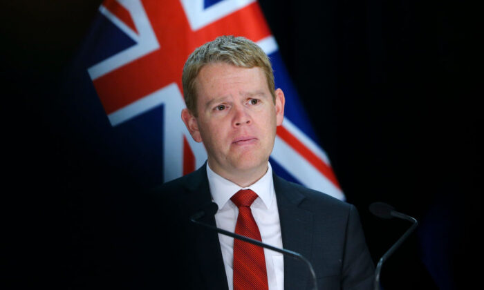 Former Minister for COVID-19 Response Chris Hipkins speaks to the media during a post-cabinet press conference at Parliament, in Wellington, New Zealand, on June 28, 2021, (Hagen Hopkins/Getty Images)