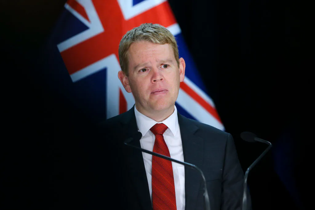 Former Minister for COVID-19 Response Chris Hipkins speaks to the media during a post-cabinet press conference at Parliament, in Wellington, New Zealand, on June 28, 2021, (Hagen Hopkins/Getty Images)