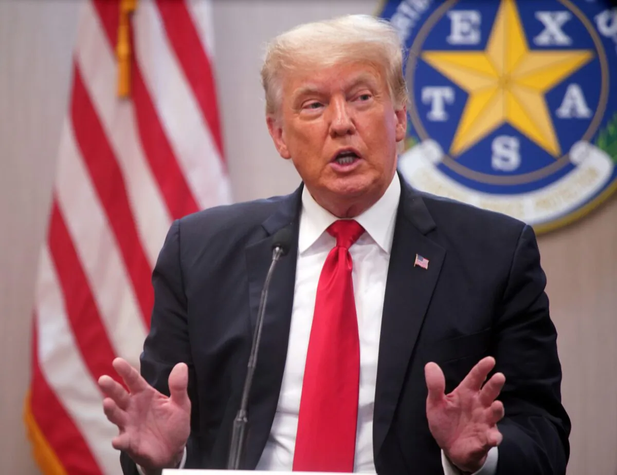 Former President Donald Trump speaks at a border security briefing at the Texas DPS Weslaco Regional Office in Weslaco, Texas, on June 30, 2021. (Joel Martinez/Pool via The Monitor)