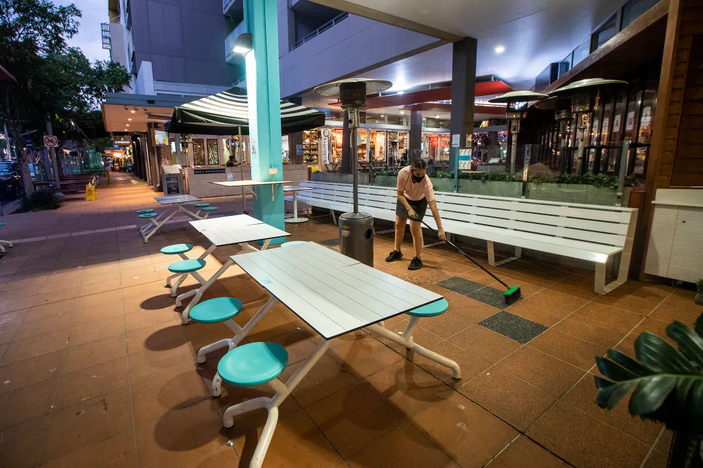 Workers pack up at a cafe in Brisbane, Australia on June 29, 2021. (Jono Searle/Getty Images)