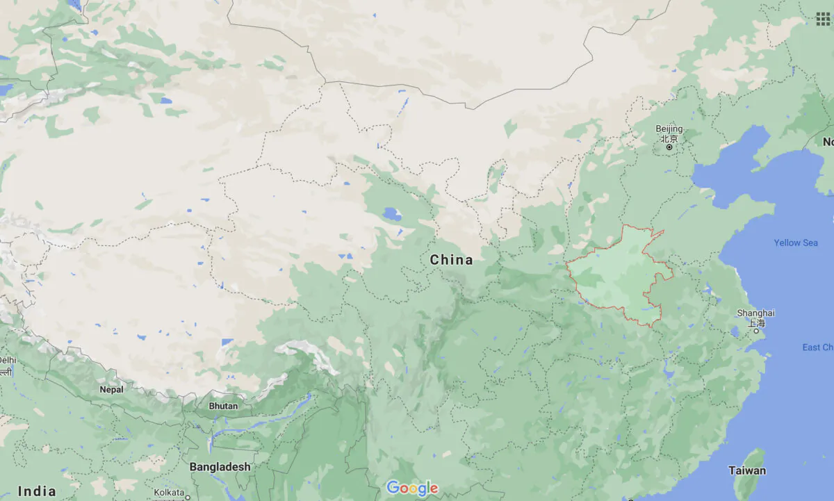 A map showing Henan province, China. (Google Maps)