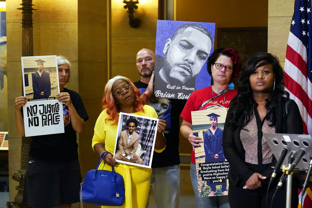 Protesters gathered in the State Capitol rotunda ahead of the debate to urge the Minnesota House to reject the compromise and pass tougher measures in police accountability in the Public Safety Bill, in St. Paul, Minn., on June 29, 2021. (Jim Mone/AP Photo)