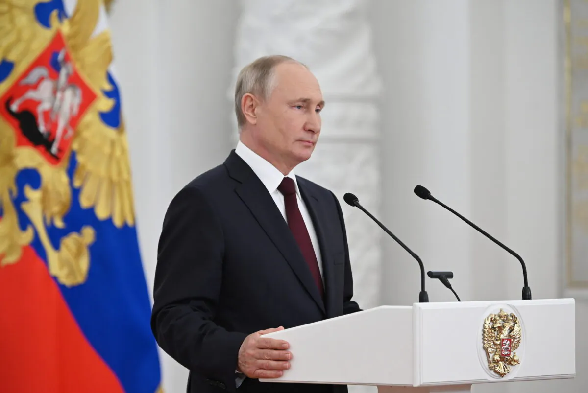 Russian President Vladimir Putin delivers a speech during a reception to honour officers and graduates of military and security agencies' academies at the Kremlin in Moscow on June 28, 2021. (Sputnik/Alexei Nikolsky/Kremlin via Reuters)