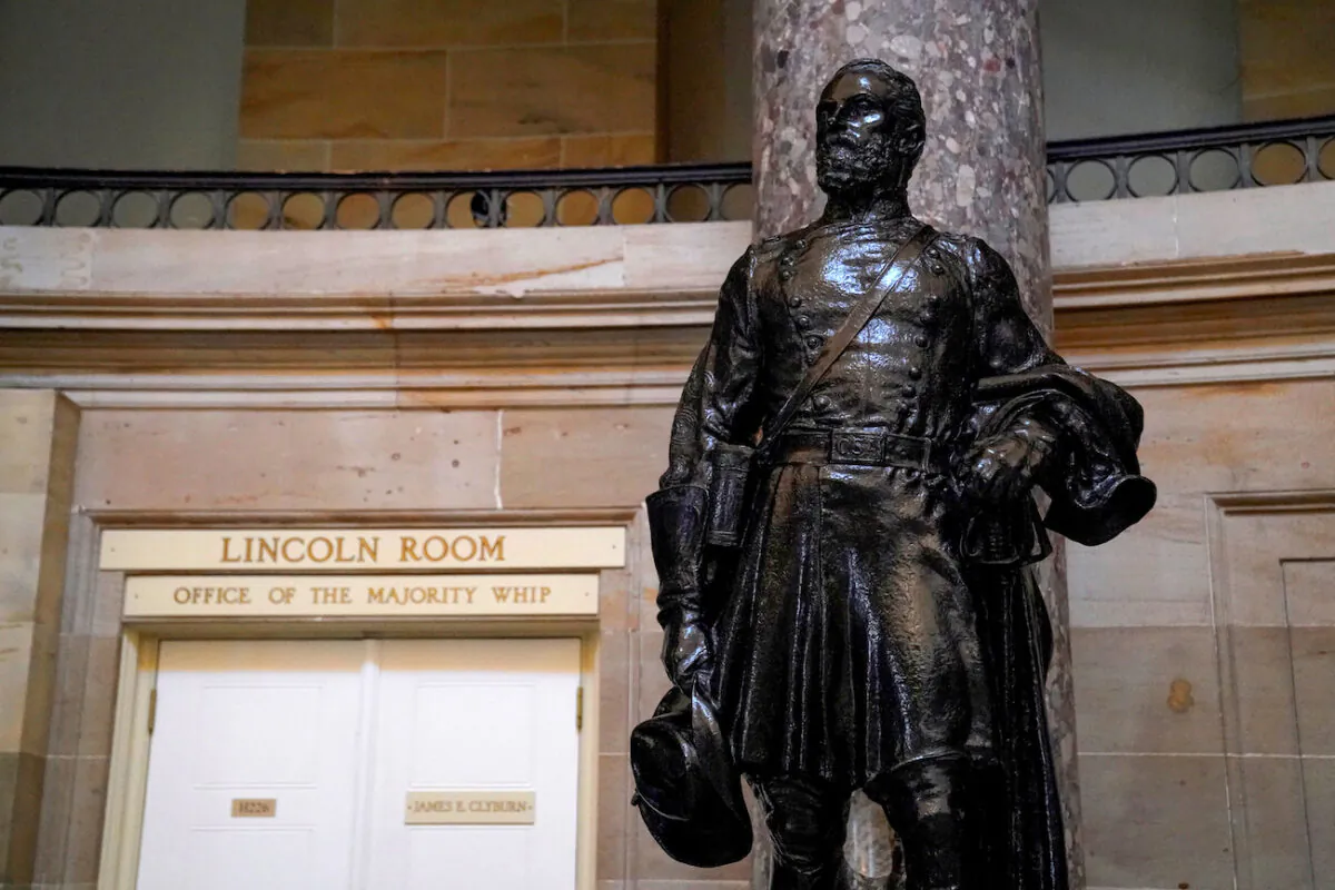 A statue of Confederate Joseph Wheeler is displayed in the U.S. Capitol in Washington, on July 23, 2020. (Erin Scott/Reuters)