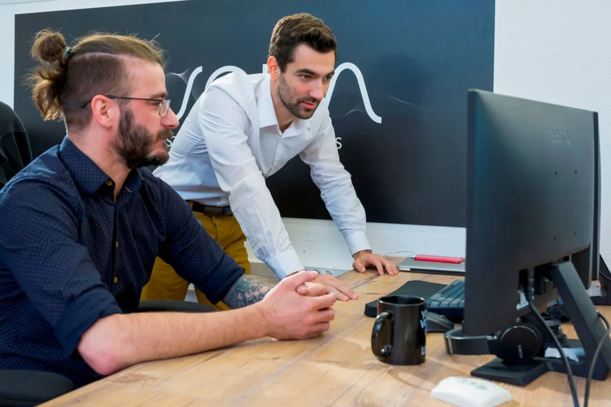 William Simonin (R), co-founder and CEO of Vivoka (Jean-Christophe Verhaegen/AFP via Getty Images)